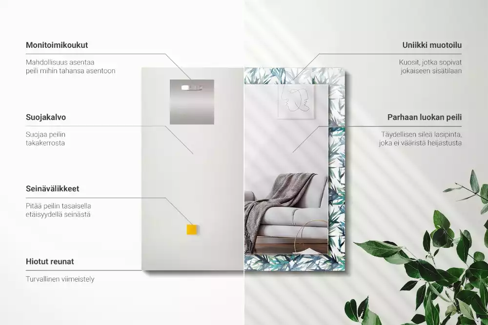 Decorațiuni perete cu oglindă Frunze de bambus acuarelă