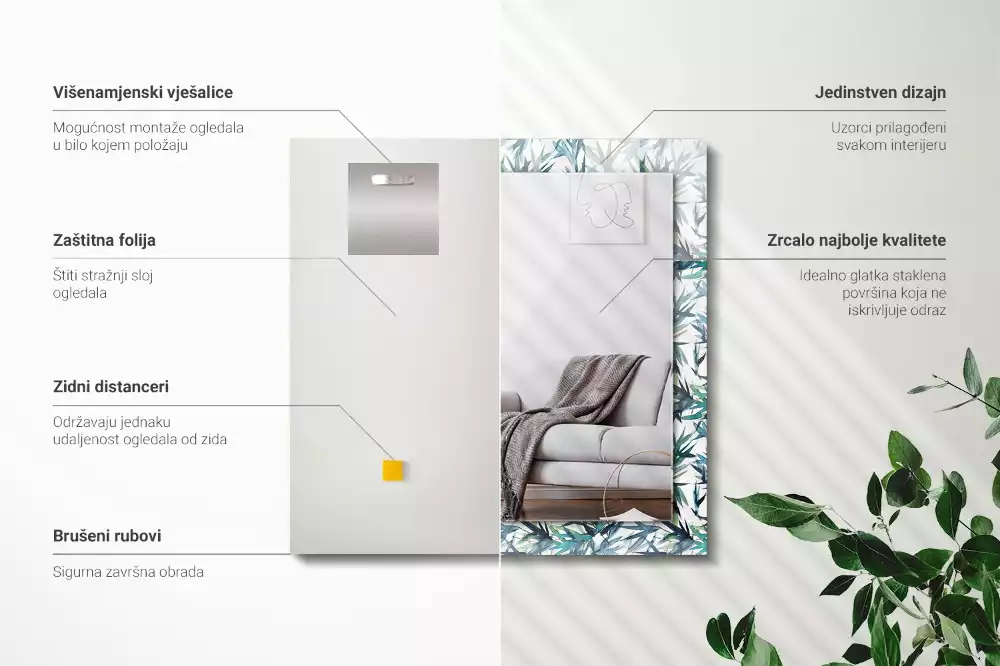 Decorațiuni perete cu oglindă Frunze de bambus acuarelă