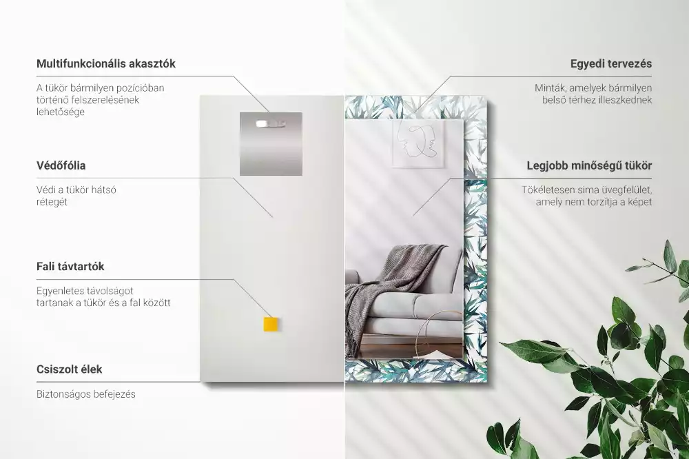 Decorațiuni perete cu oglindă Frunze de bambus acuarelă