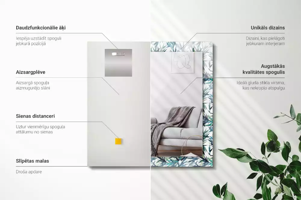 Decorațiuni perete cu oglindă Frunze de bambus acuarelă