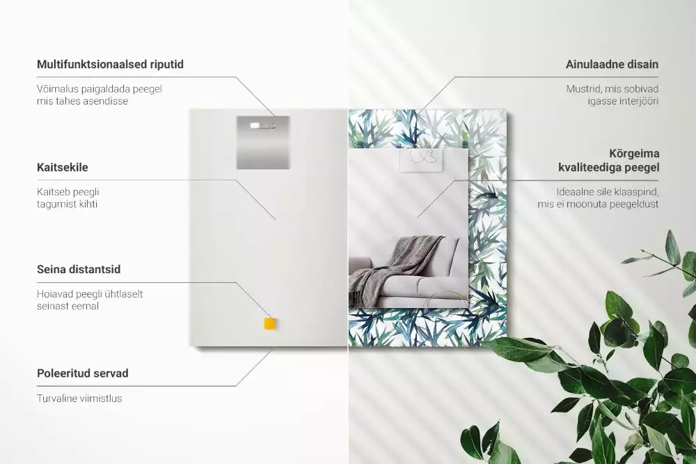 Decorațiuni perete cu oglindă Frunze de bambus acuarelă