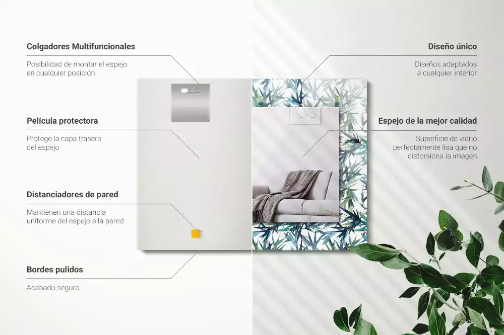 Decorațiuni perete cu oglindă Frunze de bambus acuarelă