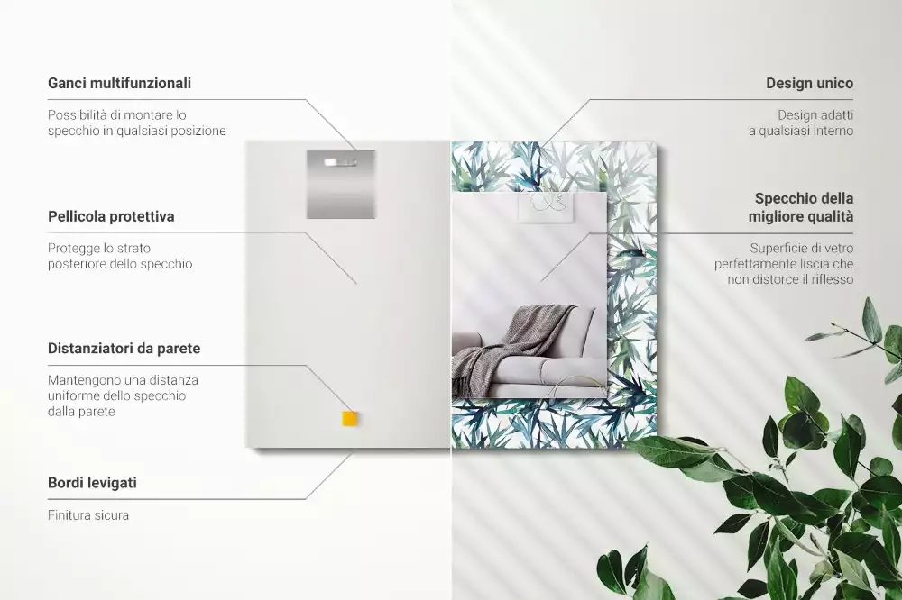 Decorațiuni perete cu oglindă Frunze de bambus acuarelă