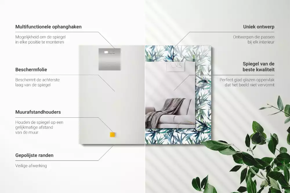 Decorațiuni perete cu oglindă Frunze de bambus acuarelă