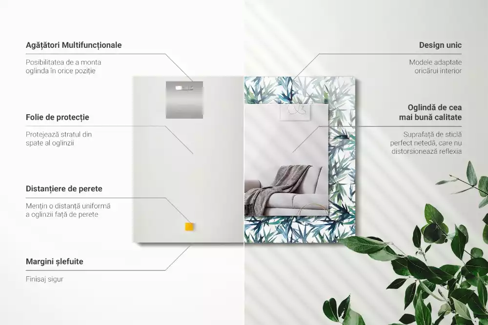 Decorațiuni perete cu oglindă Frunze de bambus acuarelă