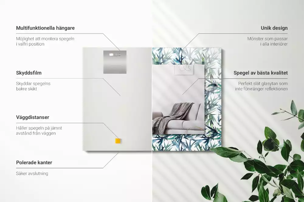 Decorațiuni perete cu oglindă Frunze de bambus acuarelă