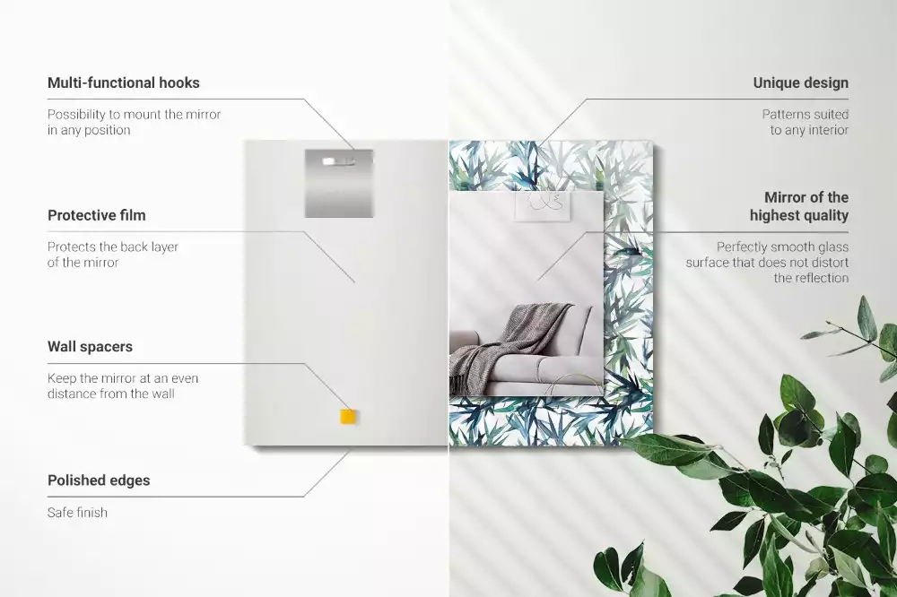 Decorațiuni perete cu oglindă Frunze de bambus acuarelă