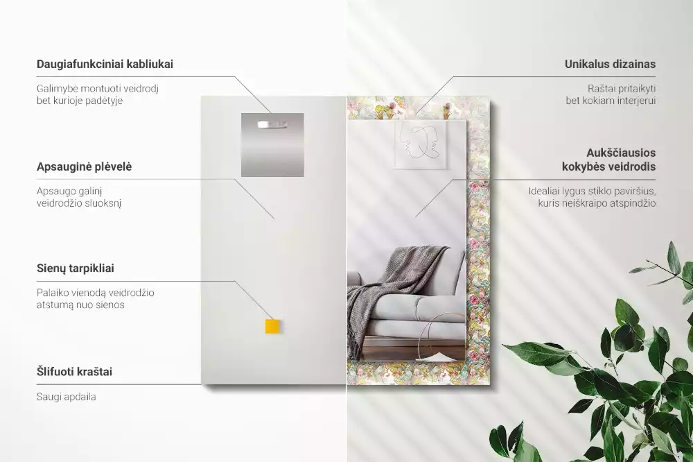 Decorațiuni de perete cu oglinzi Fluturi colorați flori