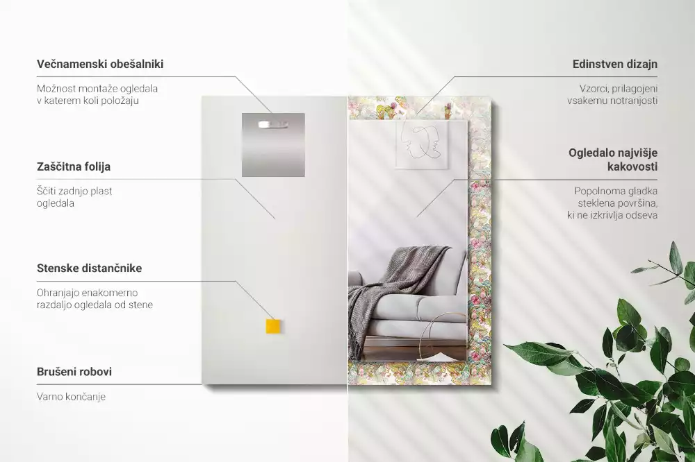 Decorațiuni de perete cu oglinzi Fluturi colorați flori