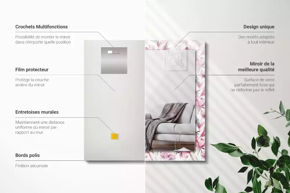 Decorațiuni perete cu oglindă Modele florale mov