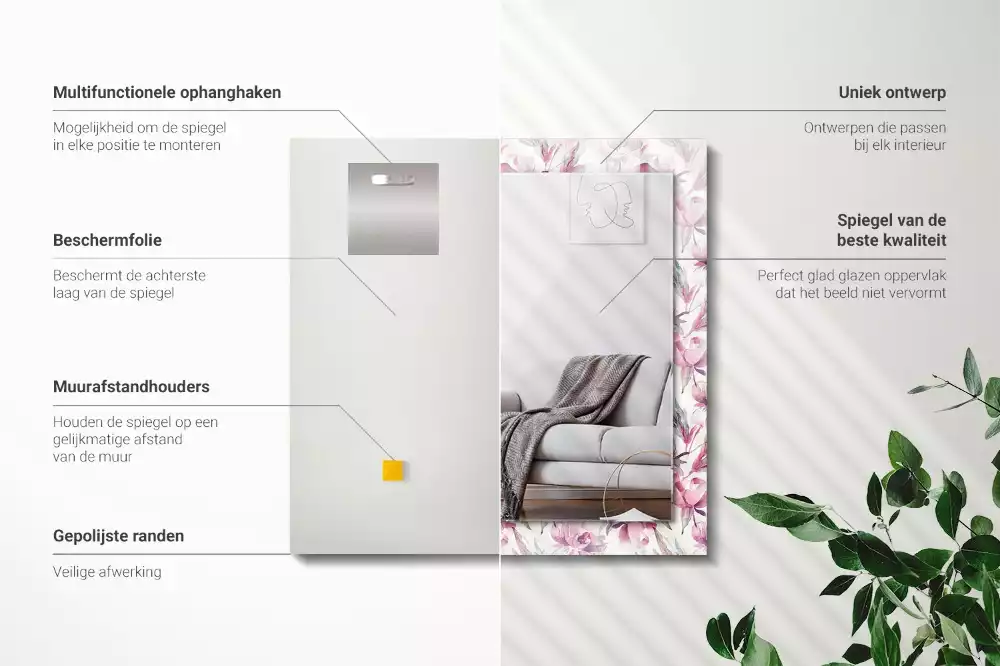 Decorațiuni perete cu oglindă Modele florale mov