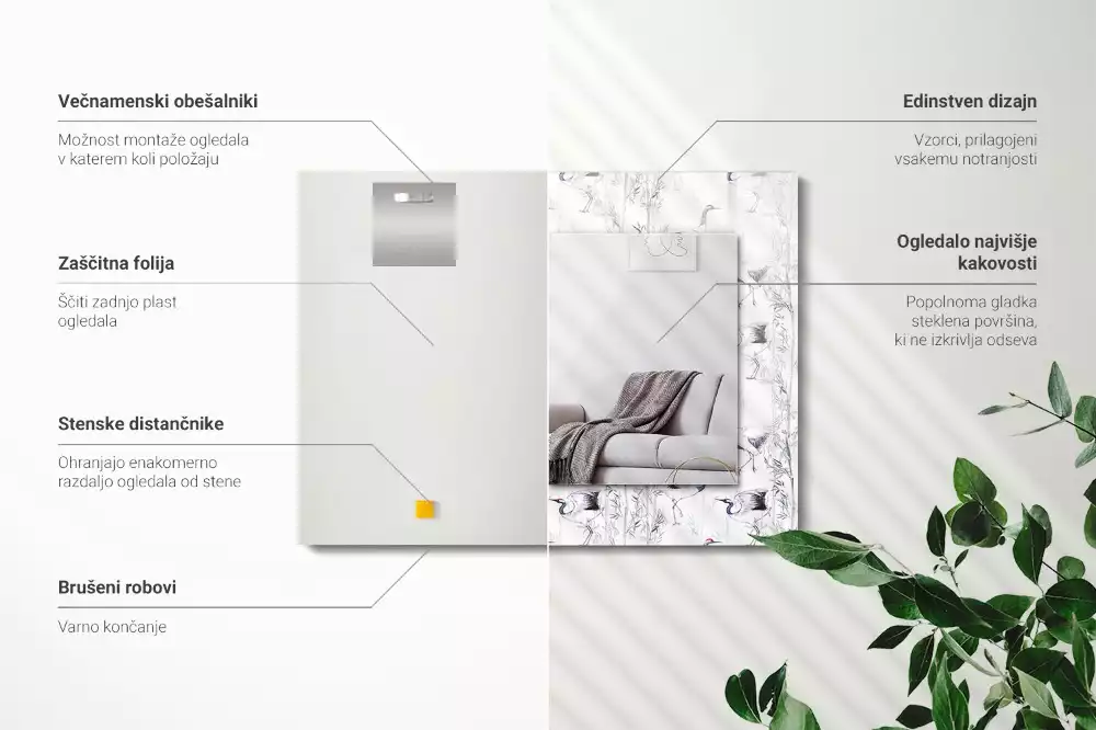 Oglindă imprimată Cocori și bambuși