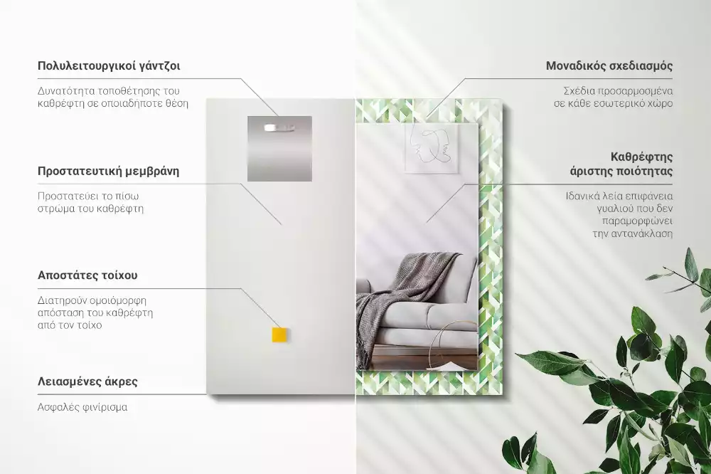 Decorațiuni de perete cu oglinzi Model geometric verde