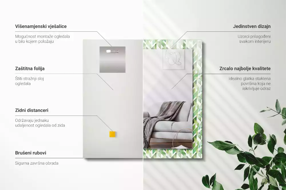 Decorațiuni de perete cu oglinzi Model geometric verde