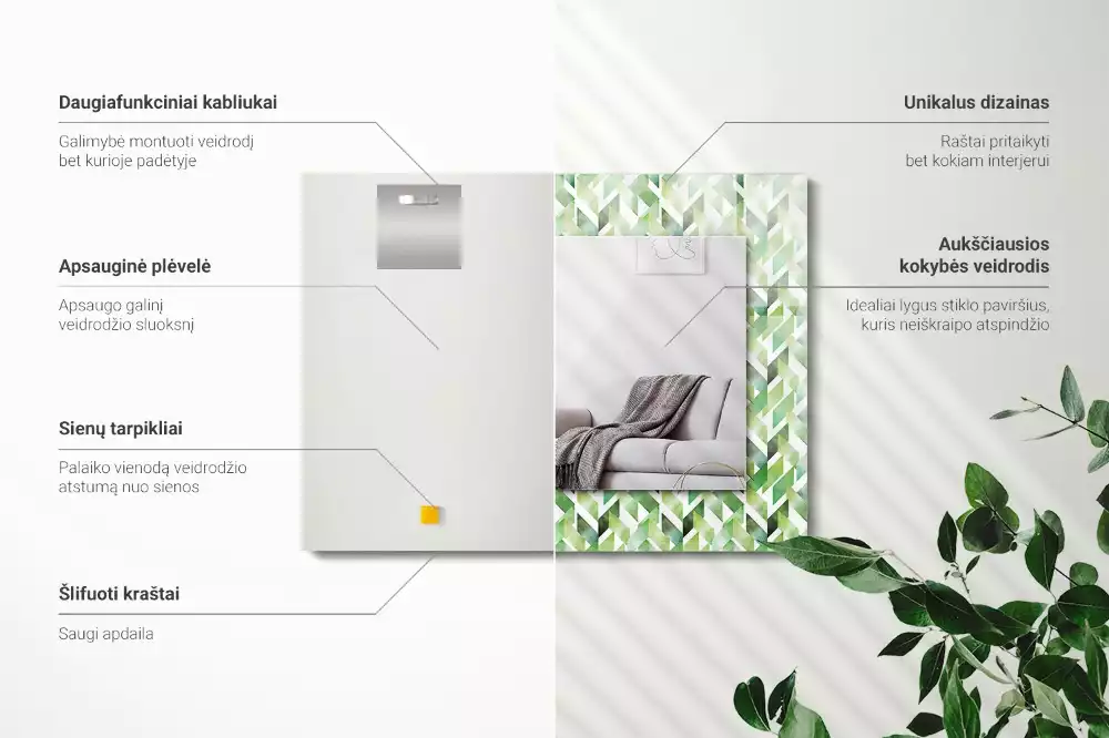 Decorațiuni de perete cu oglinzi Model geometric verde