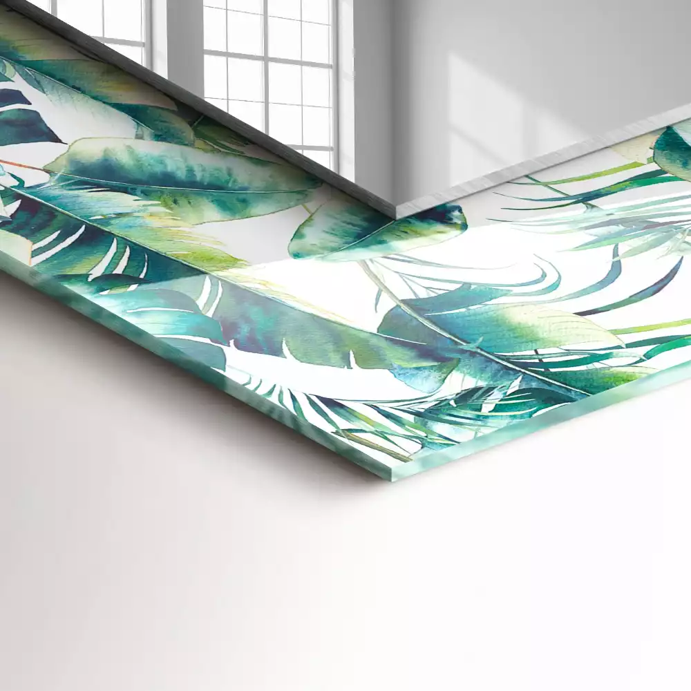 Decorațiuni perete cu oglindă Frunze tropicale verzi