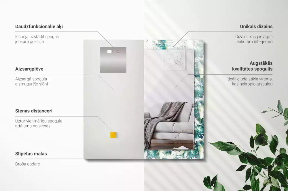 Decorațiuni perete cu oglindă Frunze tropicale verzi