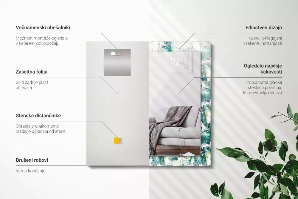 Decorațiuni perete cu oglindă Frunze tropicale verzi