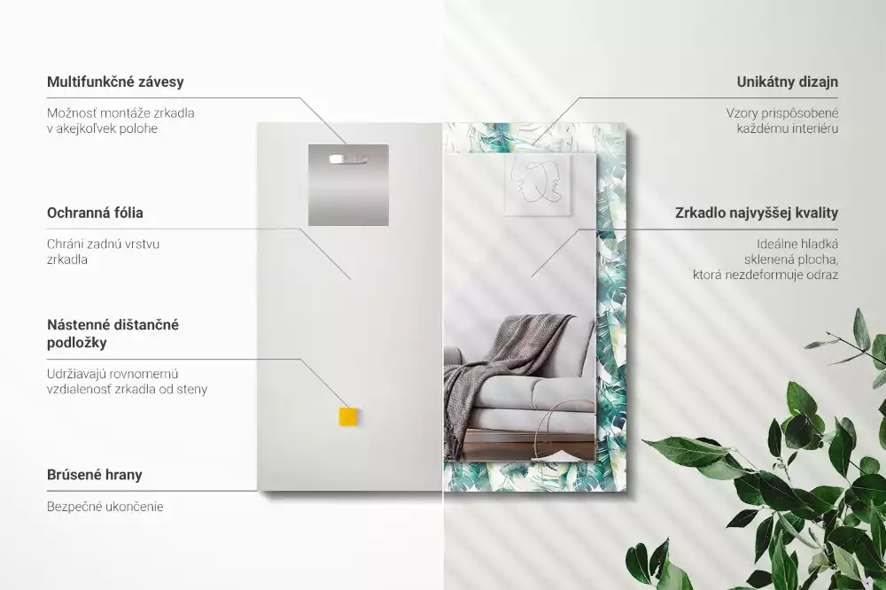 Decorațiuni perete cu oglindă Frunze tropicale verzi