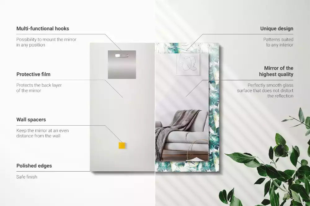 Decorațiuni perete cu oglindă Frunze tropicale verzi