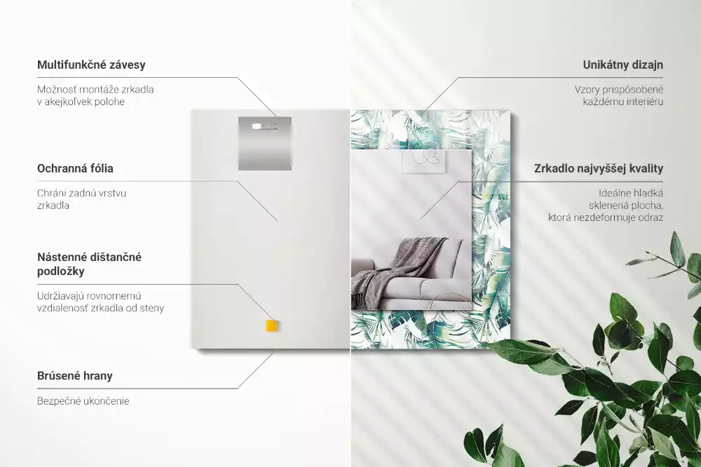 Decorațiuni perete cu oglindă Frunze tropicale verzi