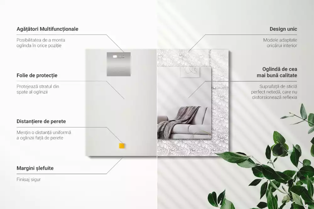 Decorațiuni de perete cu oglinzi Model floral monocromatic