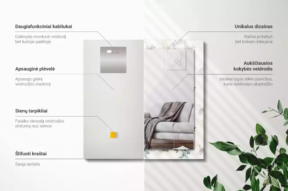 Decorațiuni perete cu oglindă Păsări și flori