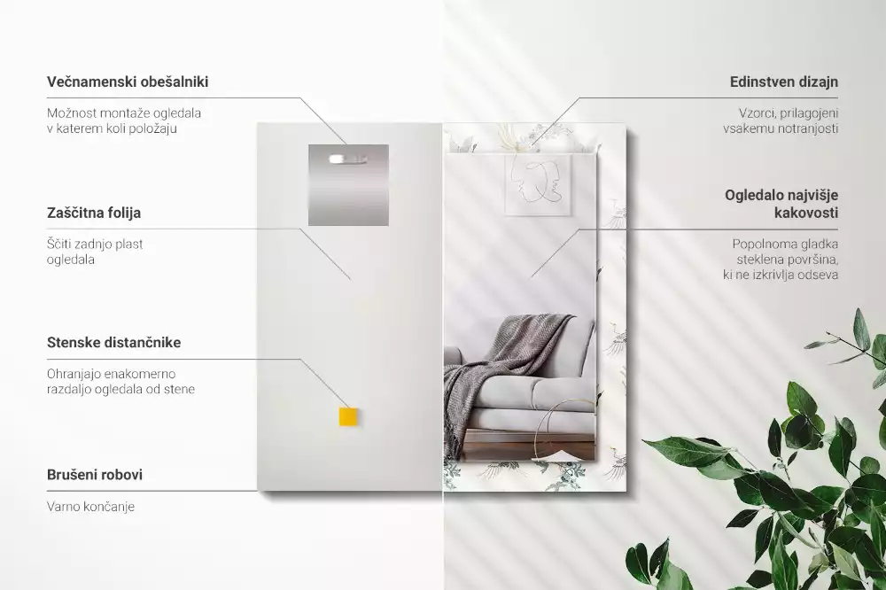 Decorațiuni perete cu oglindă Păsări și flori