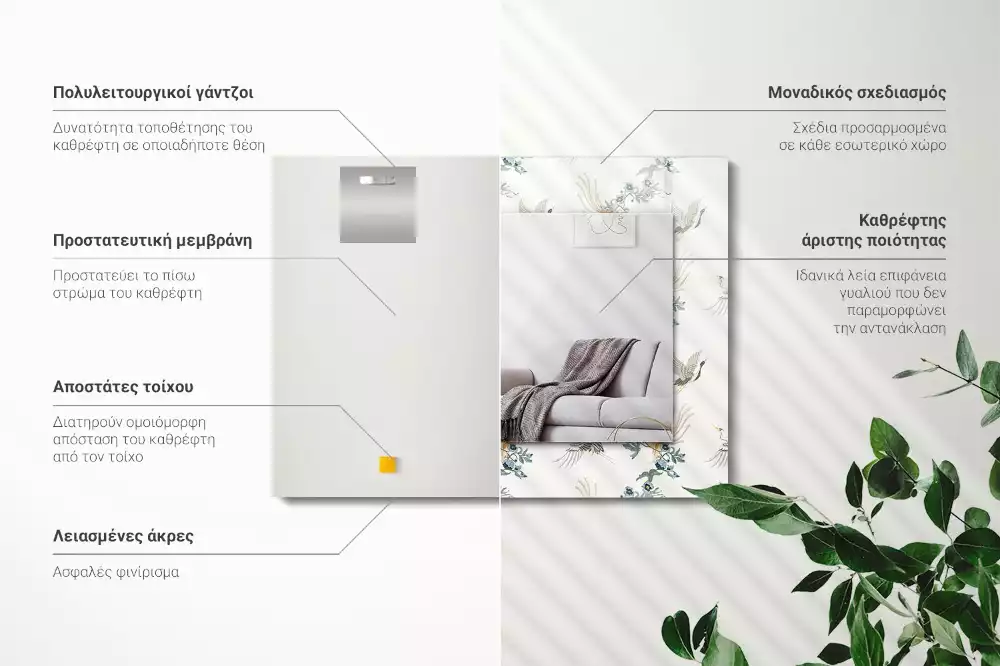 Decorațiuni perete cu oglindă Păsări și flori