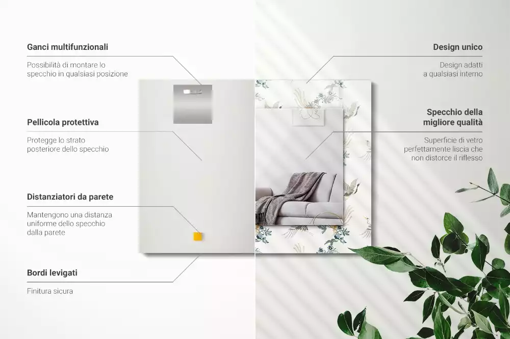 Decorațiuni perete cu oglindă Păsări și flori