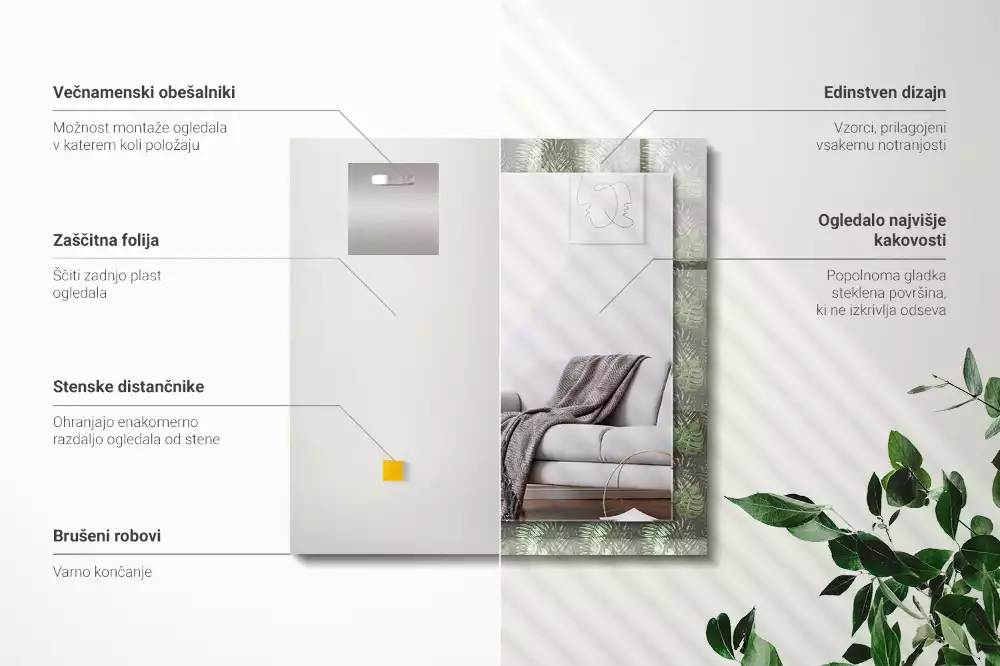 Oglindă imprimată Frunze de plante tropicale