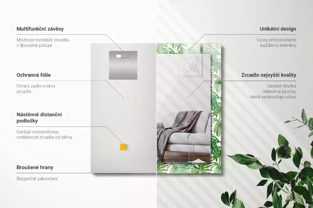 Decorațiuni de perete cu oglinzi Frunze tropicale verzi