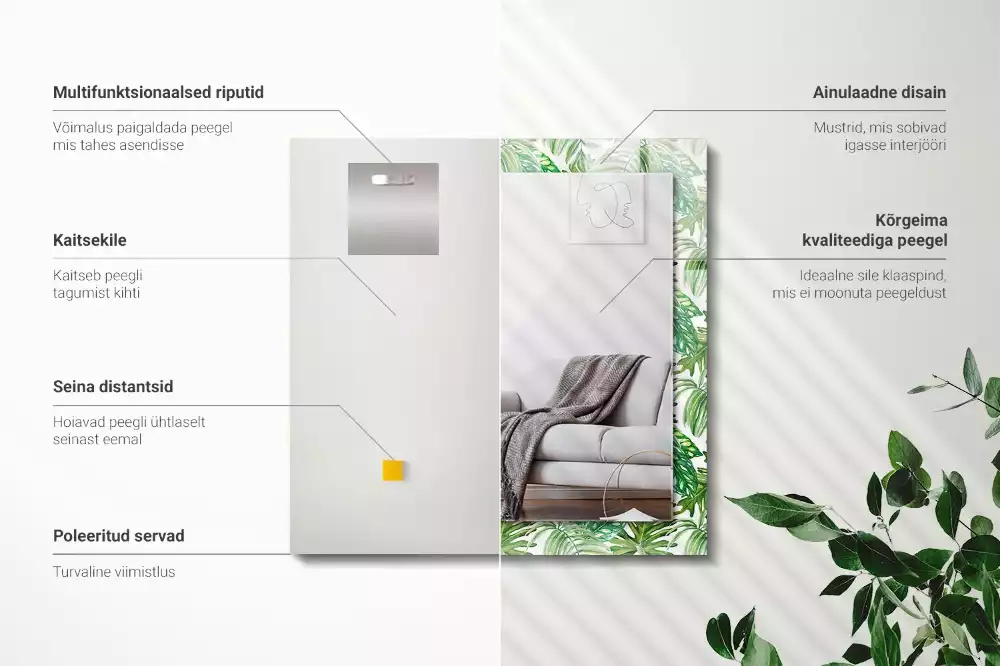 Decorațiuni de perete cu oglinzi Frunze tropicale verzi