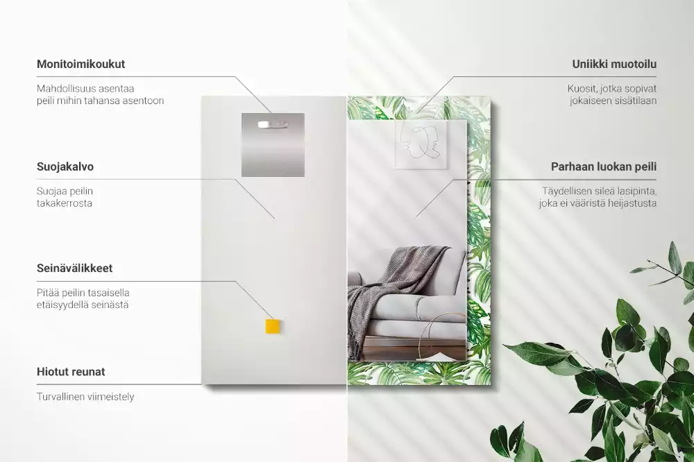 Decorațiuni de perete cu oglinzi Frunze tropicale verzi