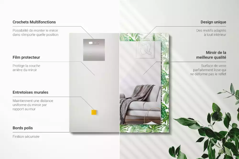Decorațiuni de perete cu oglinzi Frunze tropicale verzi