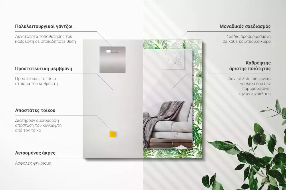 Decorațiuni de perete cu oglinzi Frunze tropicale verzi