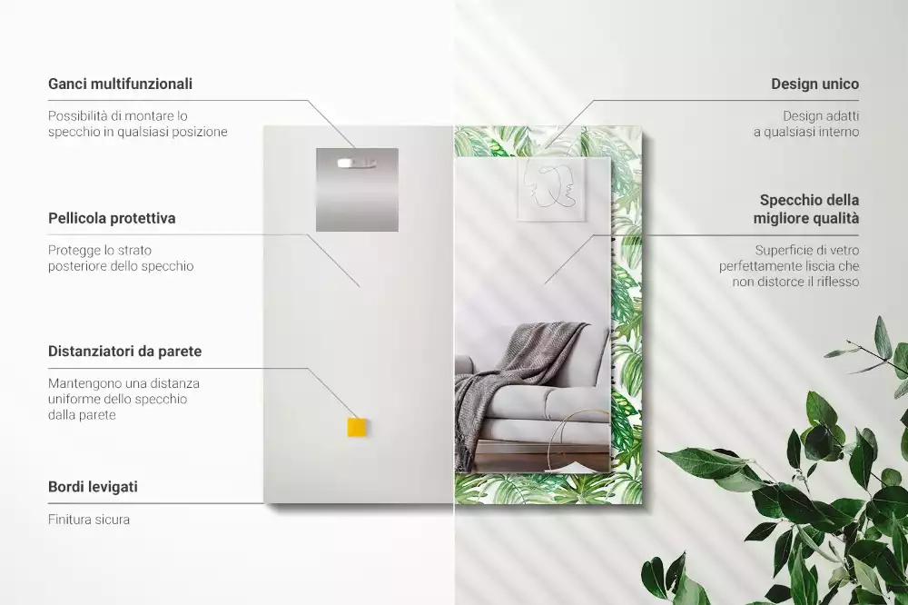 Decorațiuni de perete cu oglinzi Frunze tropicale verzi