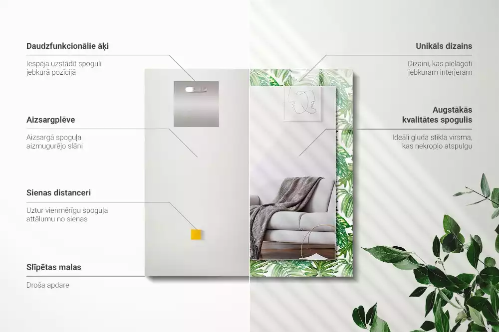 Decorațiuni de perete cu oglinzi Frunze tropicale verzi