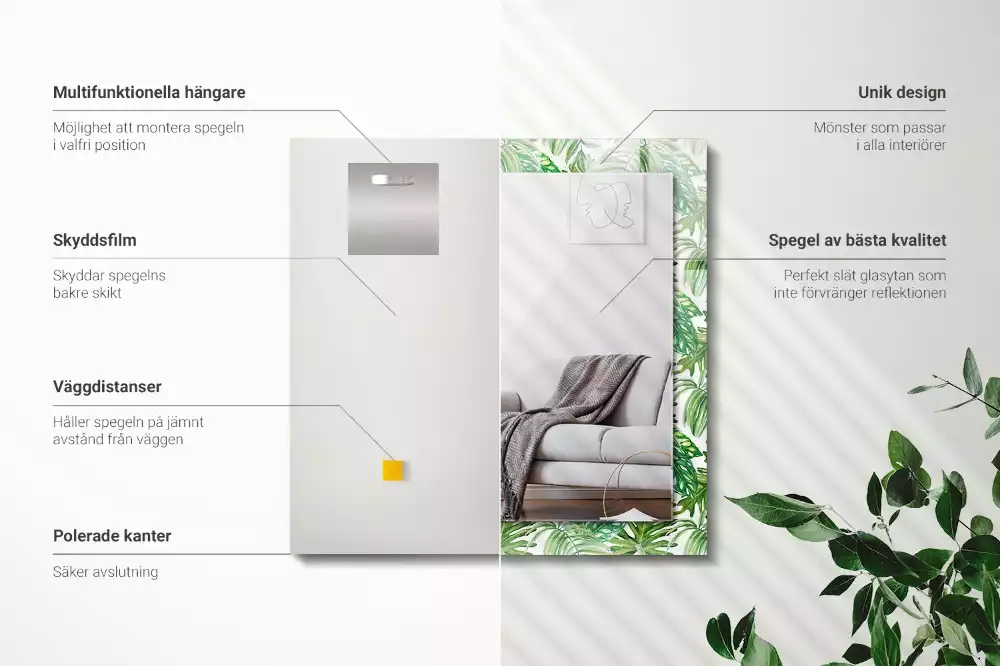 Decorațiuni de perete cu oglinzi Frunze tropicale verzi