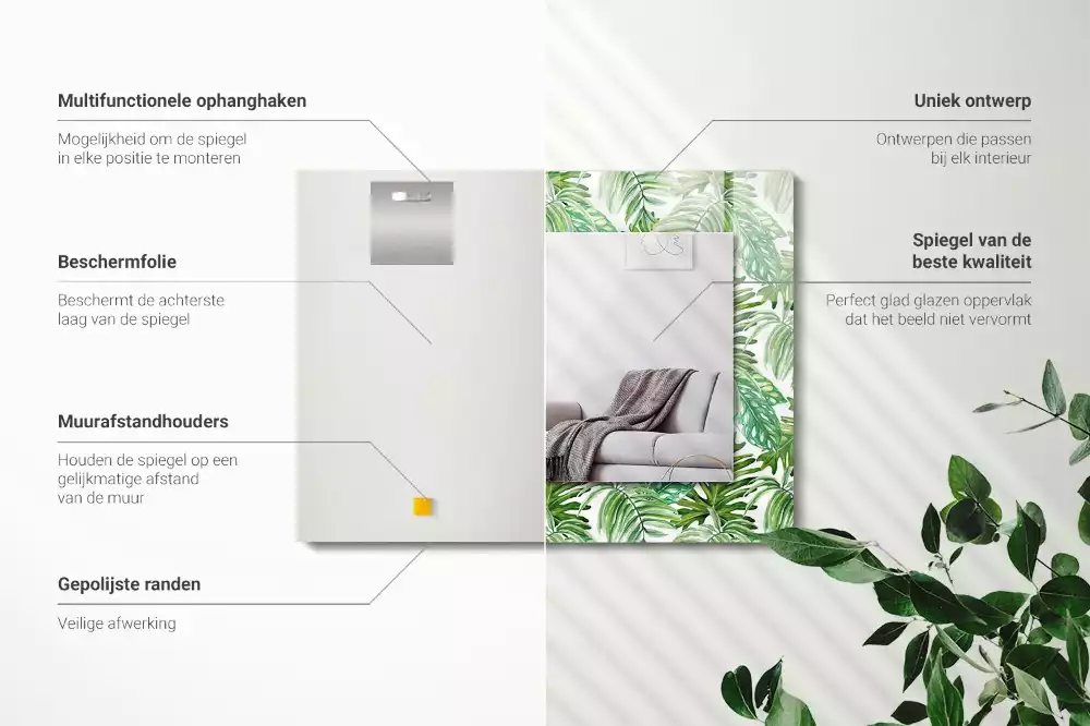 Decorațiuni de perete cu oglinzi Frunze tropicale verzi