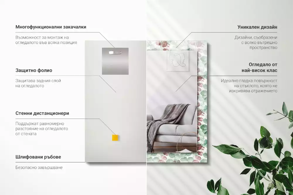 Decorațiuni perete cu oglindă Frunze acuarelă