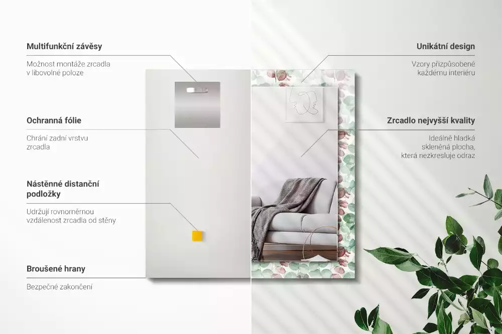 Decorațiuni perete cu oglindă Frunze acuarelă