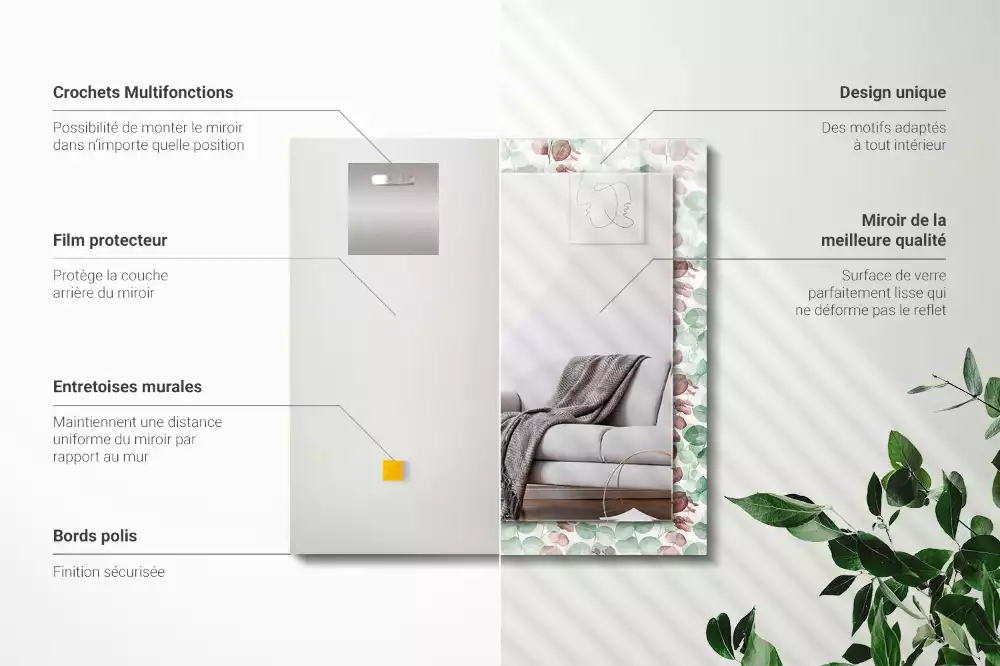 Decorațiuni perete cu oglindă Frunze acuarelă