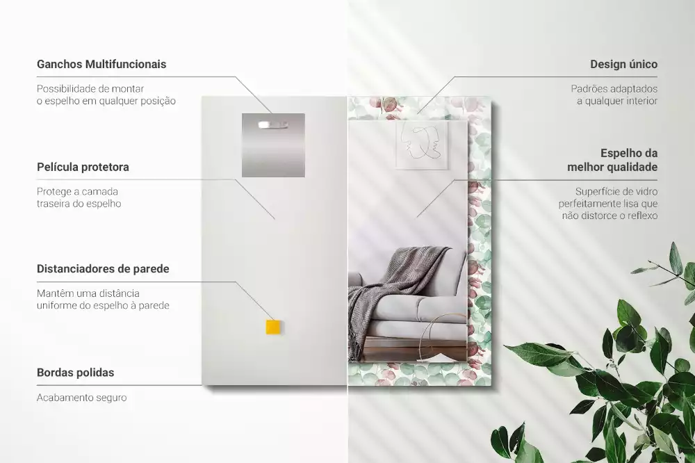 Decorațiuni perete cu oglindă Frunze acuarelă