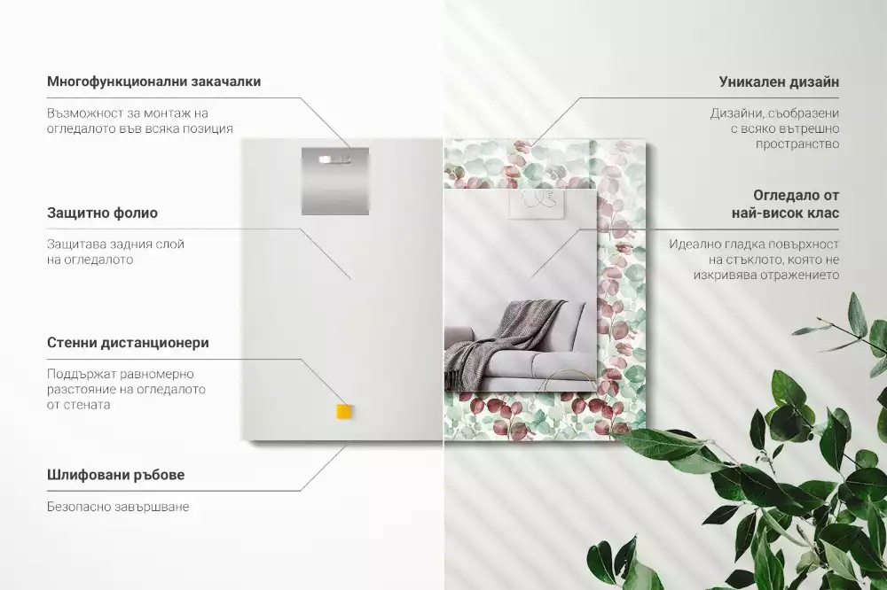 Decorațiuni perete cu oglindă Frunze acuarelă