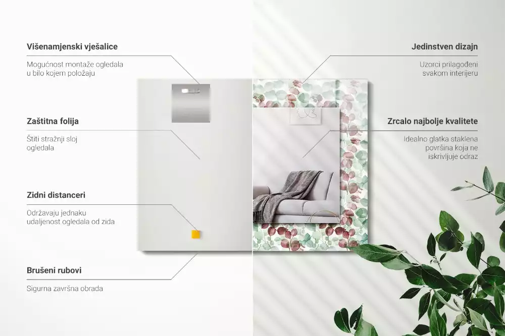 Decorațiuni perete cu oglindă Frunze acuarelă