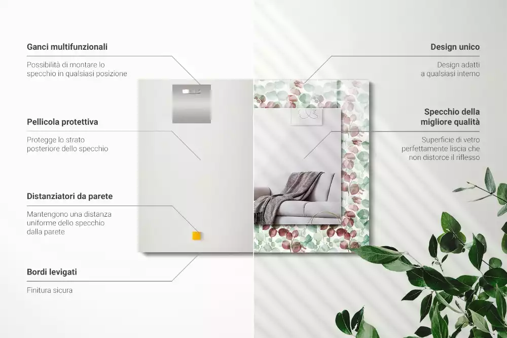 Decorațiuni perete cu oglindă Frunze acuarelă