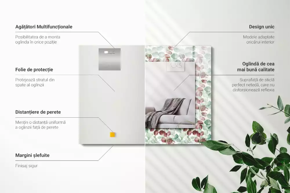 Decorațiuni perete cu oglindă Frunze acuarelă