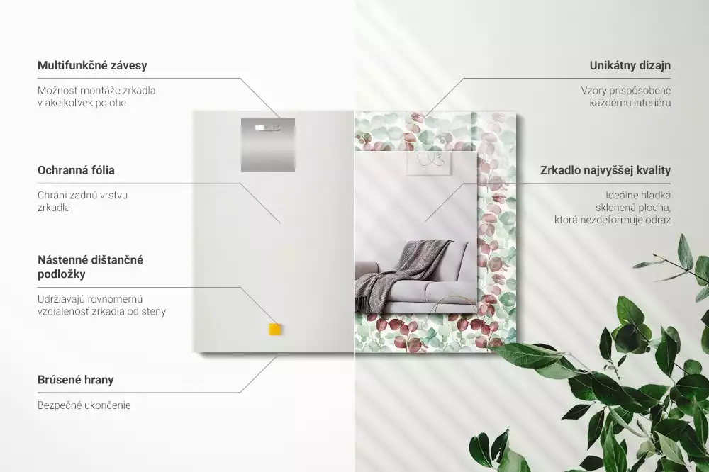 Decorațiuni perete cu oglindă Frunze acuarelă