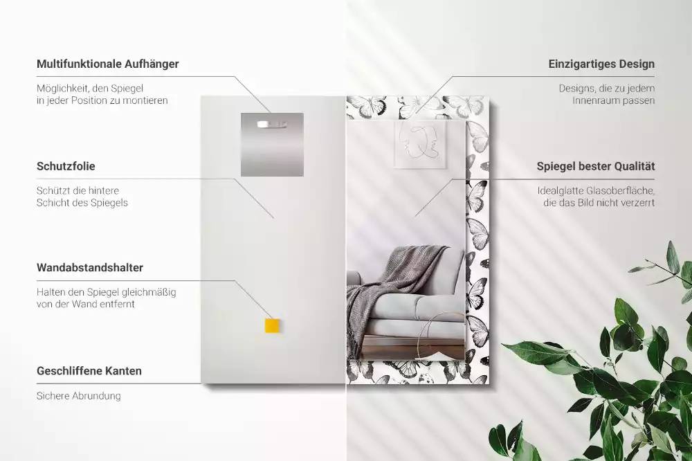 Decorațiuni de perete cu oglinzi Fluturi alb-negru